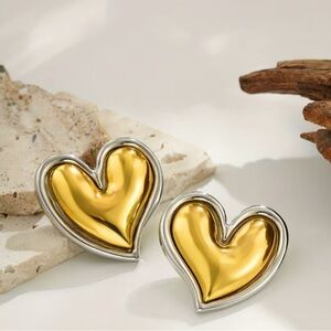 Gold and Silver Heart Earrings